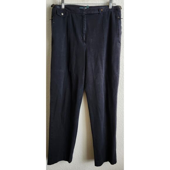 Vintage Lauren Ralph Lauren Black Flat Front Jeans 14 Zippers On Pockets - Picture 1 of 6
